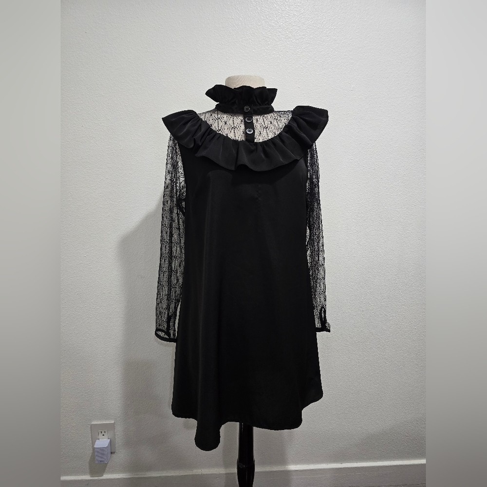 Disturbia Black Lace Ruffle High-Neck Dress